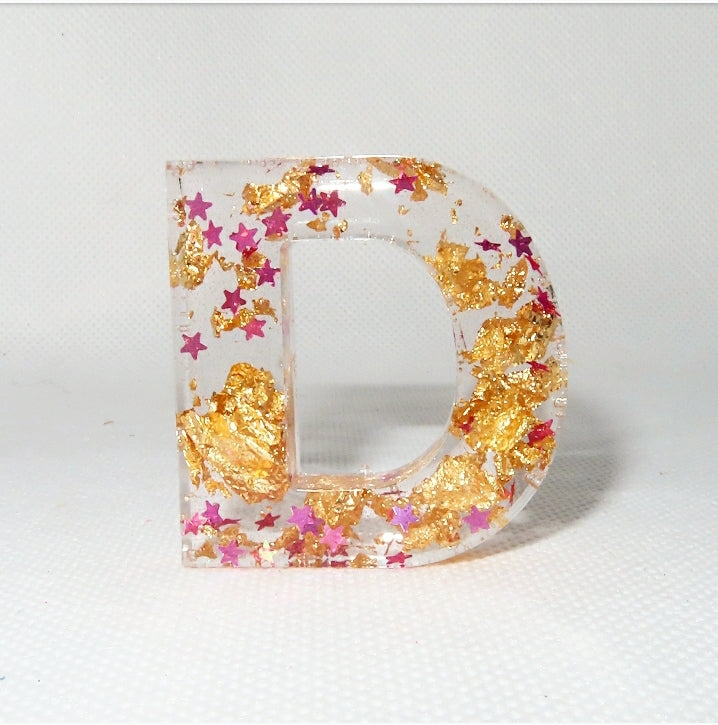 Hot Pink Gold Glitter Dipped Initial Keychain