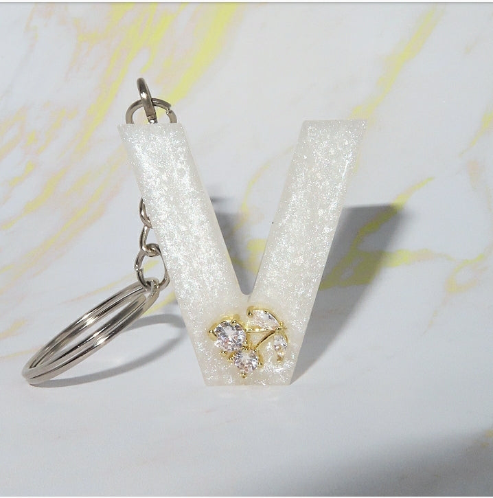 Cherry Charm Pearl Colored Letter Key chain - Momma Resin