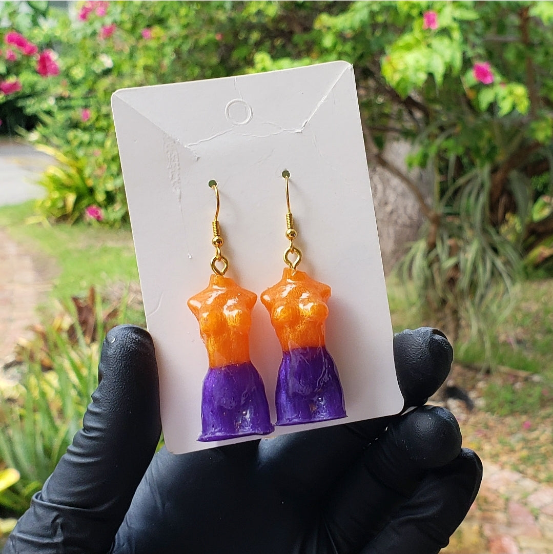 Halloween 2-Tone Flakes Goddess Body Earrings - Momma Resin