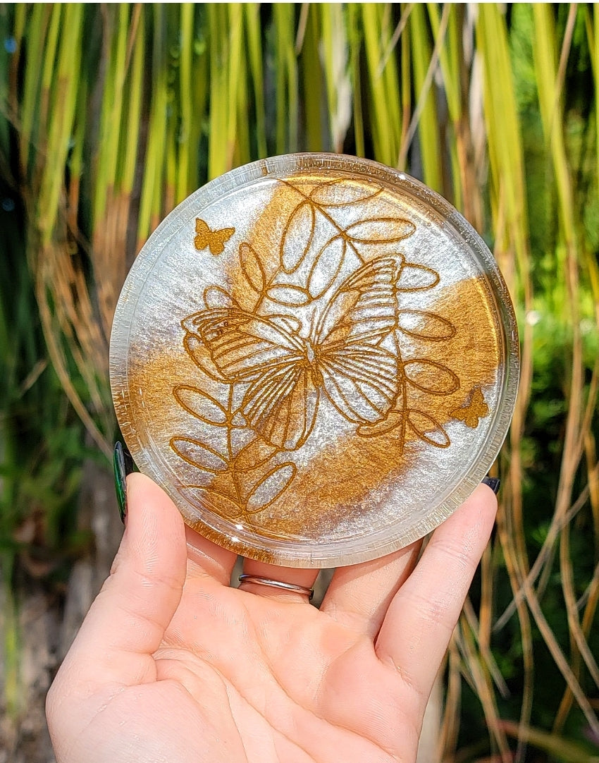 Gold leaf epoxy resin coasters