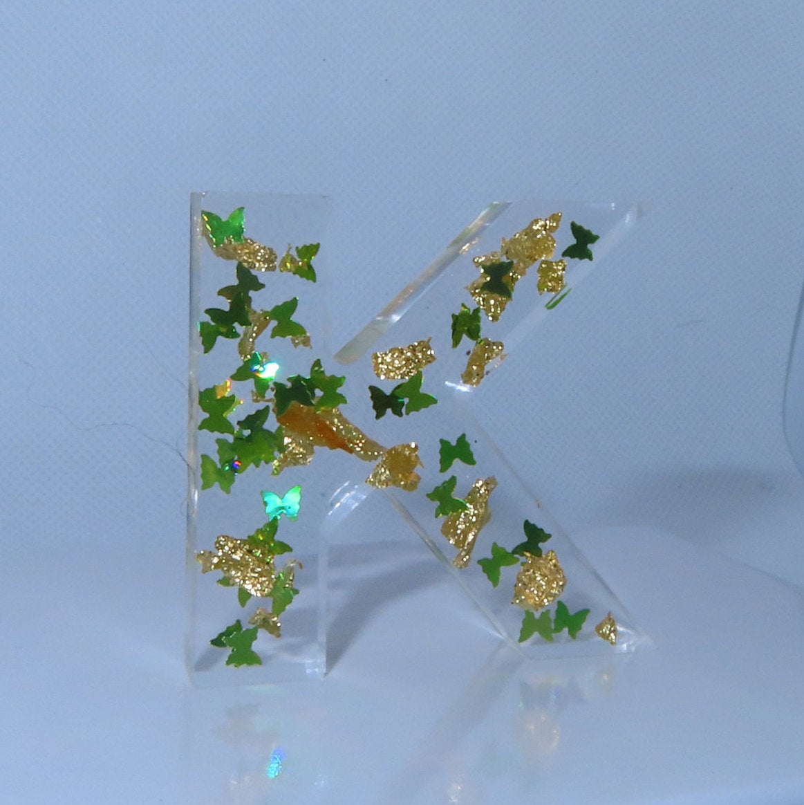 Green Butterfly & Gold Flakes Letter Key Chain - Momma Resin