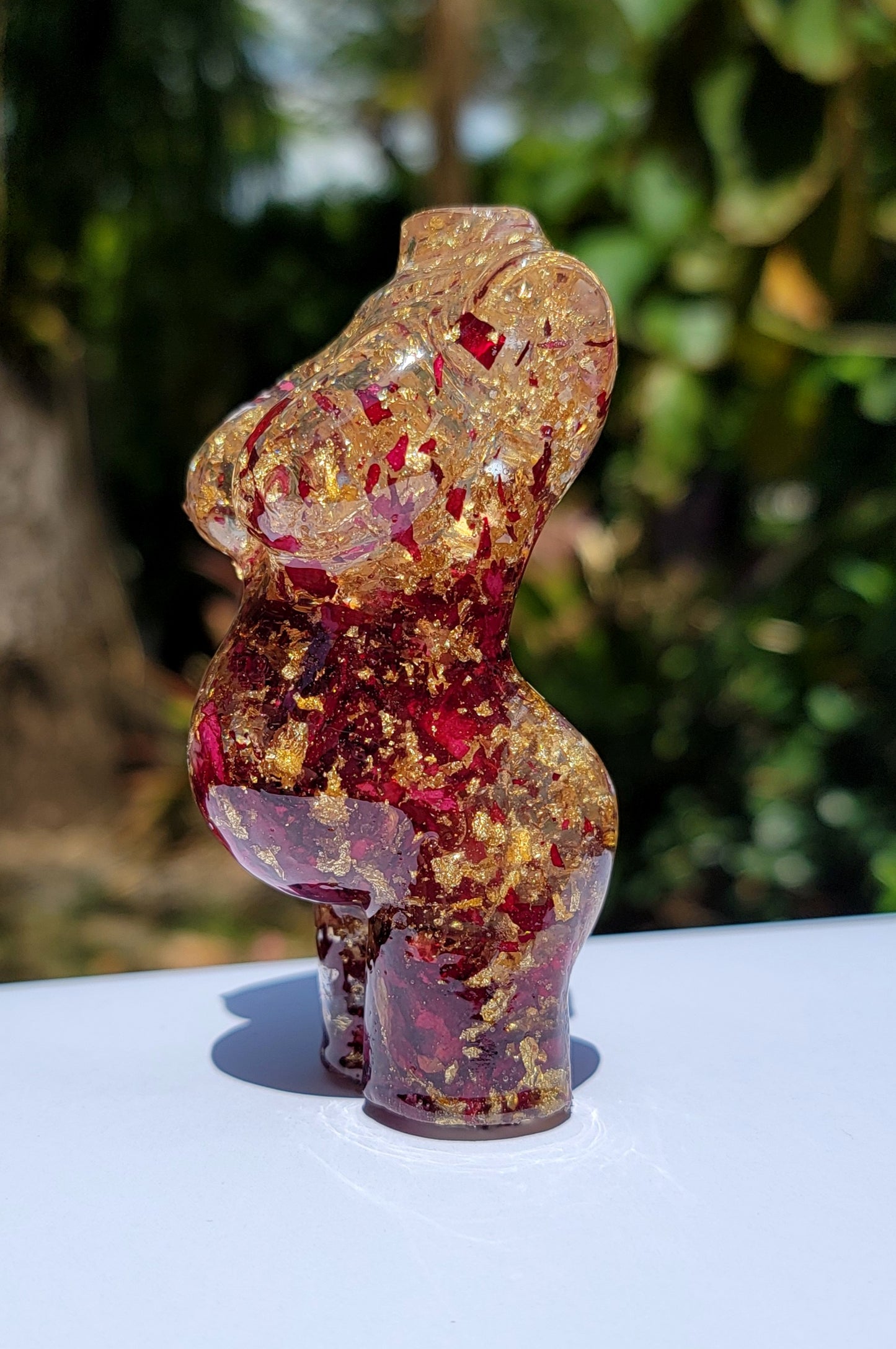 Pregnancy Statue -Small- 3 in. Gold Roses - Momma Resin