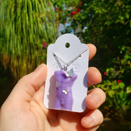 Male Body Butterfly Necklace -Purple/Silver- - Momma Resin