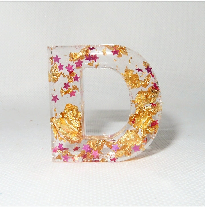 Pink Star Glitter Letter Keychain - Momma Resin