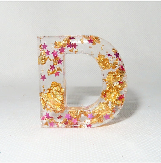 Pink Star Glitter Letter Keychain - Momma Resin