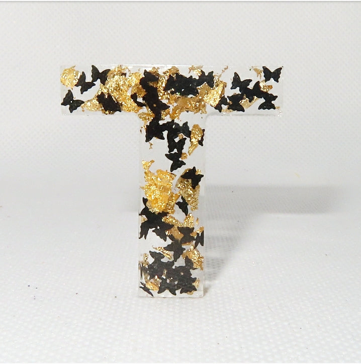 Black Butterfly Letter Key chain - Momma Resin