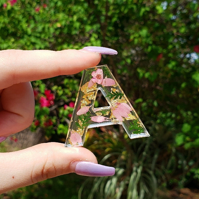 "A" Floral Letter Key chain - Momma Resin