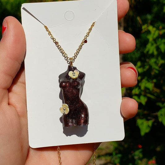 Bronze Floral Charmed Goddess Body Necklace - Momma Resin