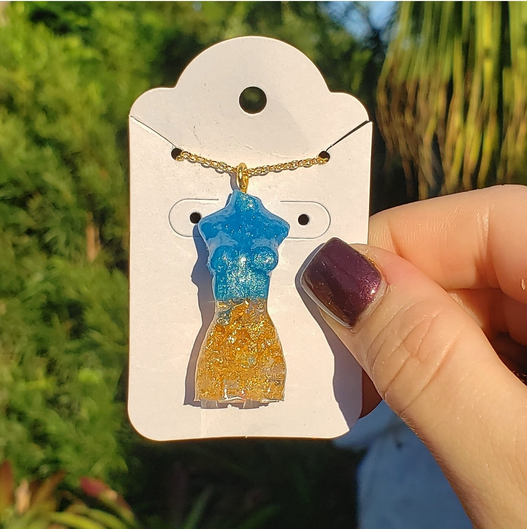 Goddess Body Necklace -2-Tone Blue and Gold- - Momma Resin