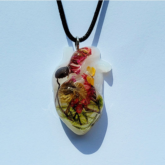 Human Heart Necklace -Mushroom Forest- - Momma Resin