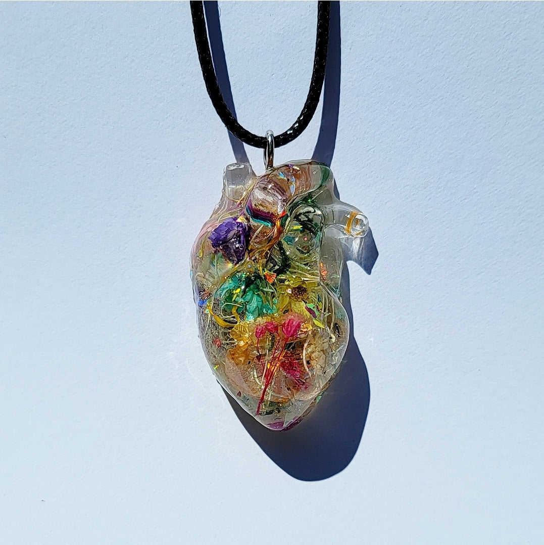 Human Heart Necklace -Floral Confetti- - Momma Resin