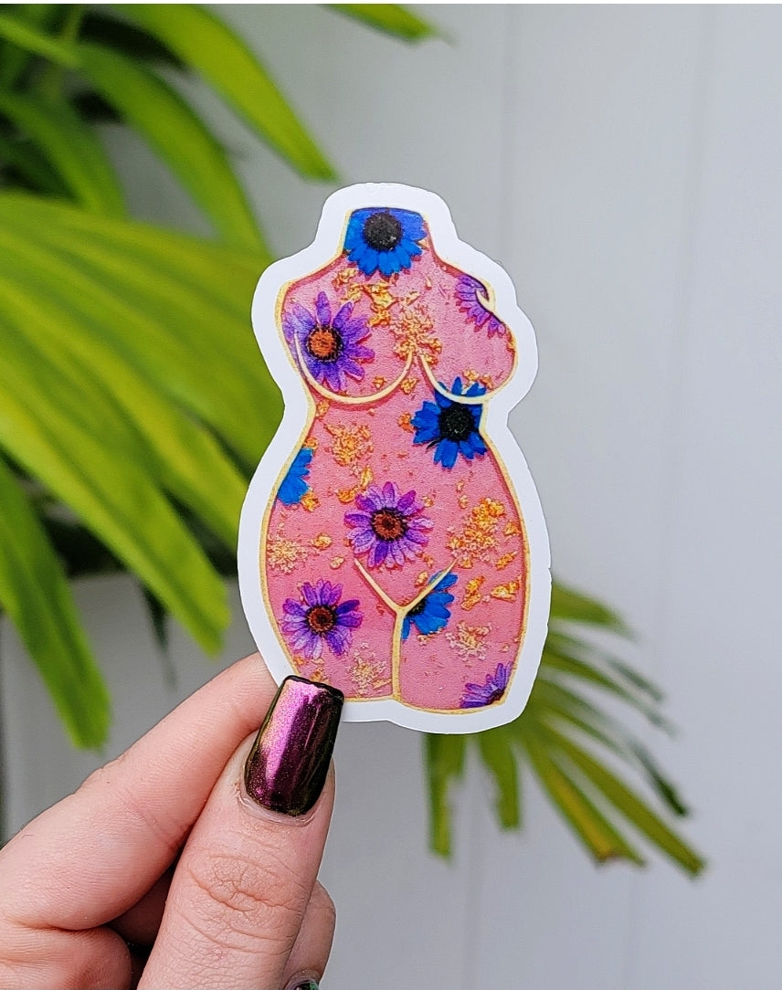 Curvy Floral Sticker- Pink - Momma Resin