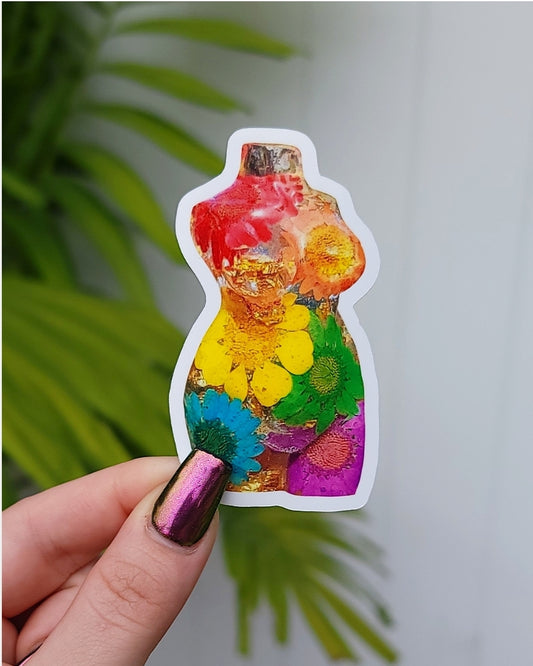 Rainbow Floral Curvy Sticker - Momma Resin