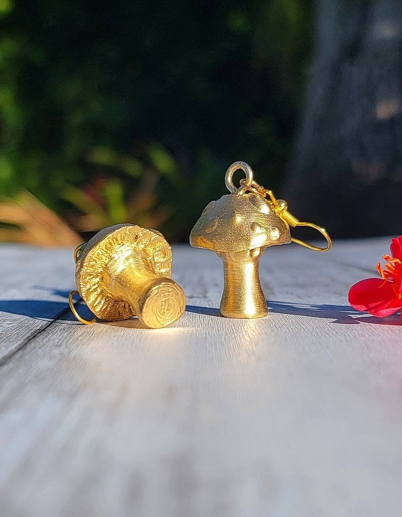 Golden Mushroom Earrings - Momma Resin