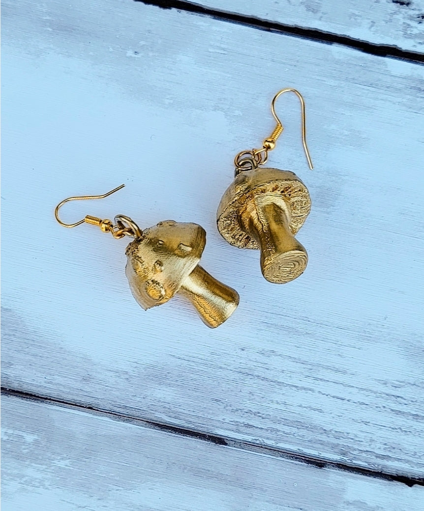 Golden Mushroom Earrings - Momma Resin